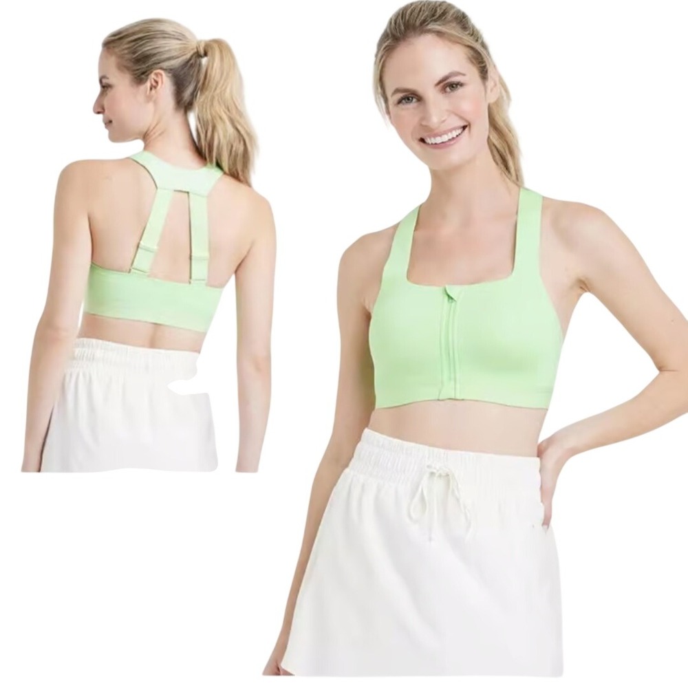 All in Motion High Support Front Zip Sports Bra High Support Lime Green 34DD